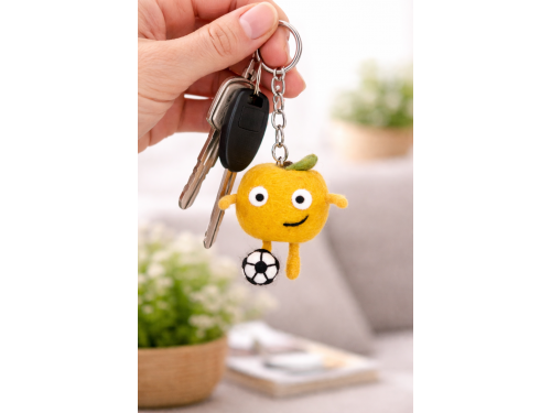 Handmade Wool Felt Orange Character with Football Ornament