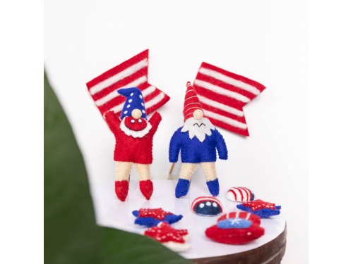4th of July Handmade Stitched Wool Felt Gnomes