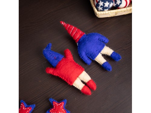 4th of July Handmade Stitched Wool Felt Gnomes