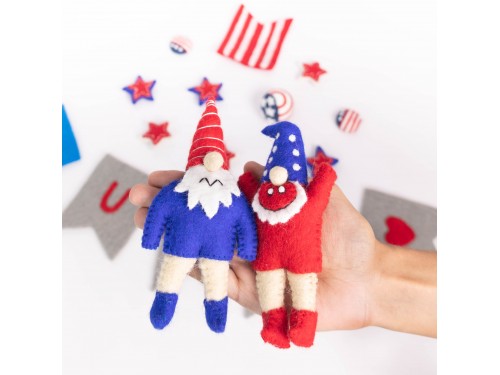 4th of July Handmade Stitched Wool Felt Gnomes - Felt and Yarn