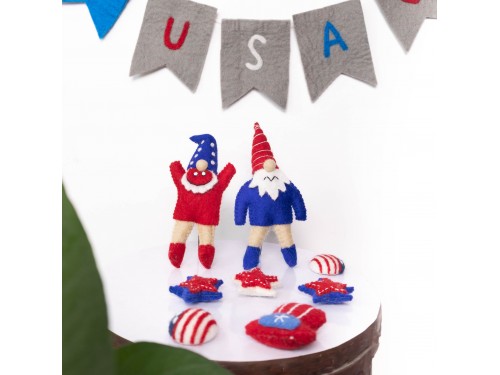 4th of July Handmade Stitched Wool Felt Gnomes