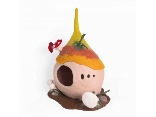 Mushroom Wool Felt Cat Cave with Rattle Mushrooms