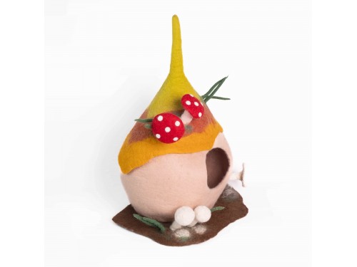 Mushroom Wool Felt Cat Cave with Rattle Mushrooms