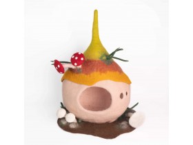 Mushroom Wool Felt Cat Cave with Rattle Mushrooms - Felt and Yarn