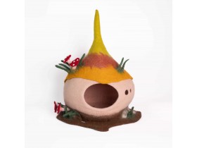 Mushroom Wool Felt Cat Cave with Forest Floor Base - Felt and Yarn