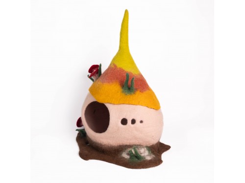 Mushroom Wool Felt Cat Cave with Forest Floor Base