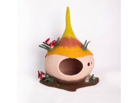 Mushroom Wool Felt Cat Cave with Forest Floor Base - Felt and Yarn
