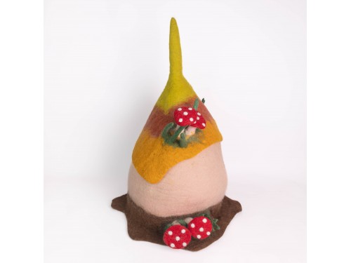 Mushroom Wool Felt Cat Cave with Forest Floor Base
