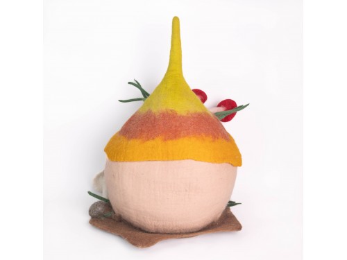 Mushroom Wool Felt Cat Cave with Forest Floor Base