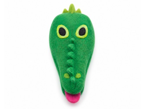 Product image of wool felt alligator head dog chew toy from top