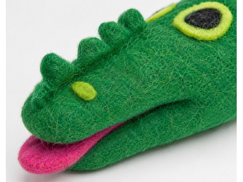 Product image of wool felt alligator head dog chew toy texture green landscape