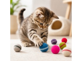 Cat Playing with Wholesale Wool Felt Rattle Ball for Pets