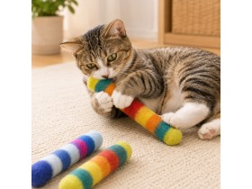 Cat Playing with Wholesale Striped Wool Felt Cat Kicker Toy