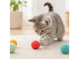 Cat Playing with Wholesale Wool Felt Cat Ball Fetch Toy