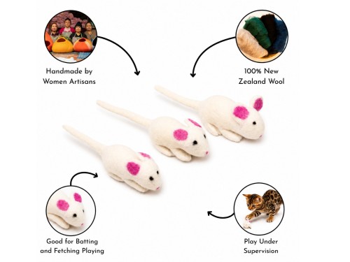 Wholesale Wool Felt White Mouse Cat Toy