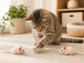 Cat Batting Wholesale Wool Felt White Mouse Cat Toy