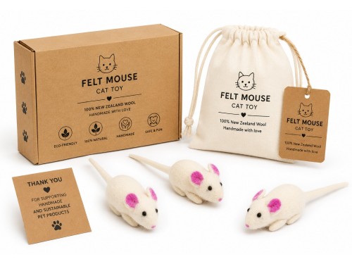 Wholesale Wool Felt White Mouse Cat Toy