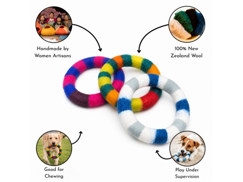 Wholesale Striped Wool Felt Dog Chew Ring Pack