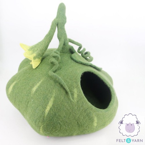 Felted Green Pumpkin Cat House