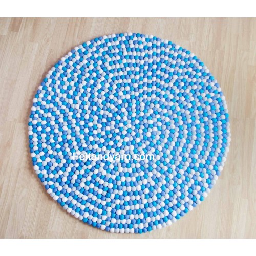 Deep-sea Blue White Felt Ball Rug