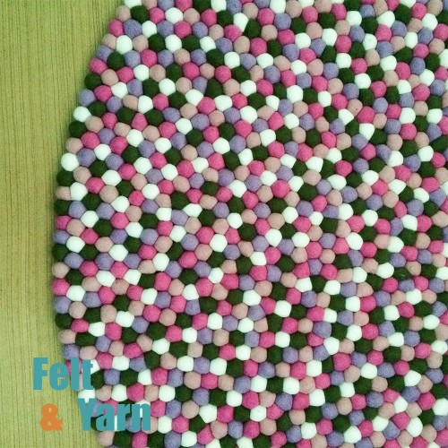 Pink Green Multicolor Felt Ball Rug