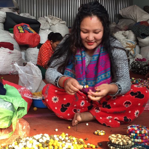 Pink Green Multicolor Felt Ball Rug