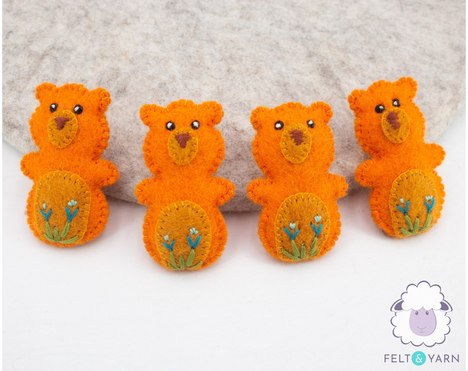 Cute Orange Felt Bear for Decoration - Felt & Yarn