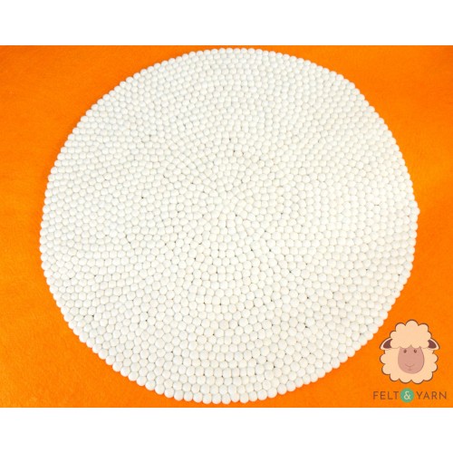 Cream White Wool Felt Ball Rug
