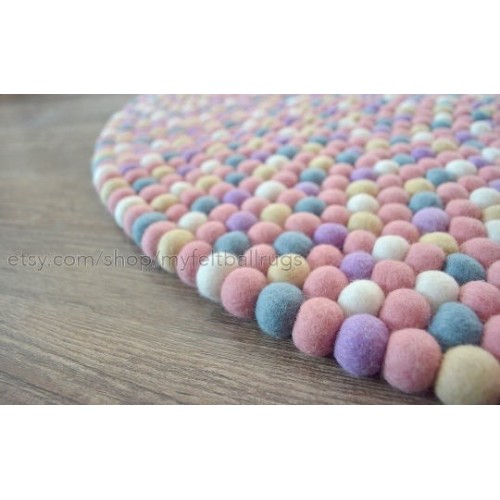 Pastel Color Round Felt Ball Rug