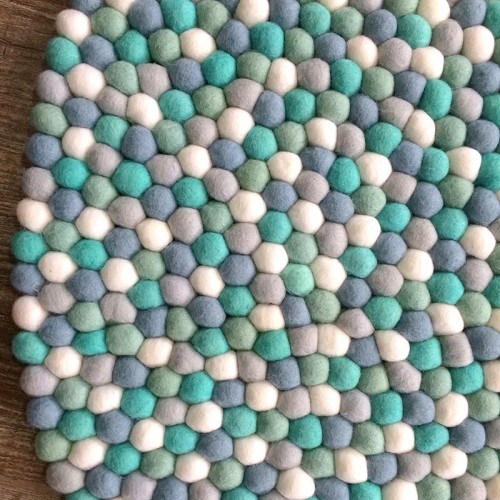 Blue and Light Grey Felt Ball Rug
