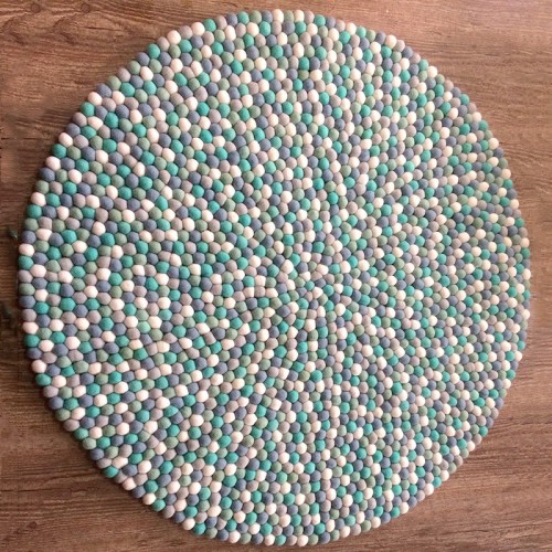 Blue and Light Grey Felt Ball Rug