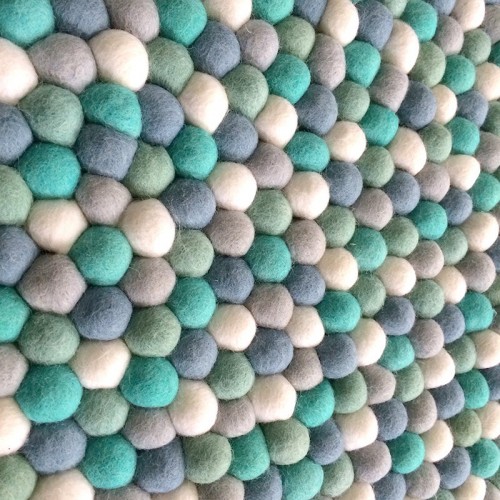 Blue and Light Grey Felt Ball Rug