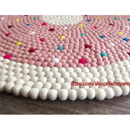 Pink Donut Felt Ball Rug