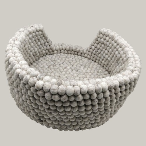 Grey Felt Ball Bolster Dog Bed