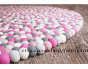 Rosy Pink Round Felt Ball Rug