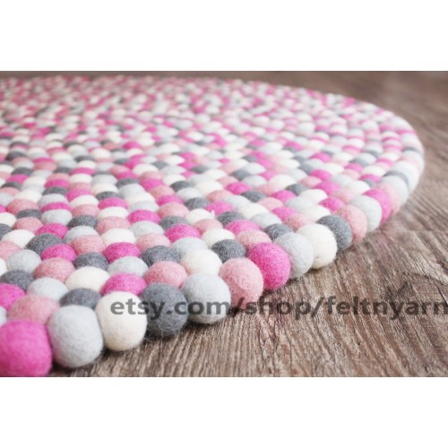 Rosy Pink Round Felt Ball Rug