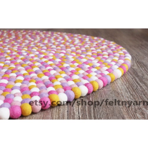 Pinkish Yellow Colored Felt Ball Rug