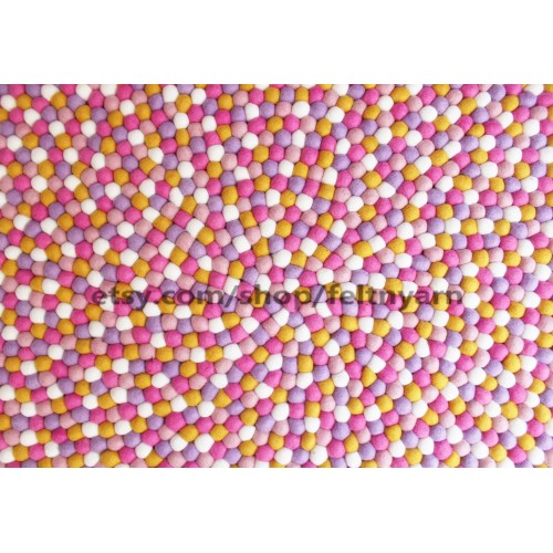 Pinkish Yellow Colored Felt Ball Rug