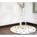 White Felt Ball Round Rug with Flower Design