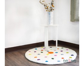 White Felt Ball Round Rug...