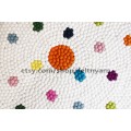White Felt Ball Round Rug with Flower Design