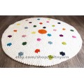 White Felt Ball Round Rug with Flower Design