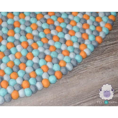 Orange and Teal Felt Ball Round Rug