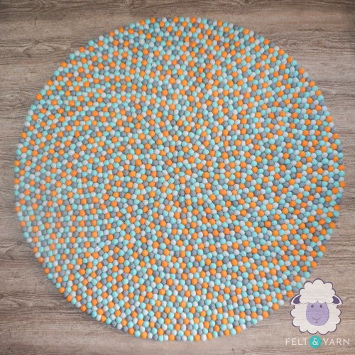 Orange and Teal Felt Ball Round Rug