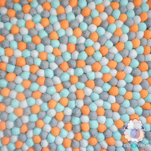 Orange and Teal Felt Ball Round Rug
