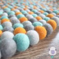 Orange and Teal Felt Ball Round Rug