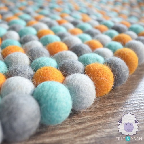 Orange and Teal Felt Ball Round Rug