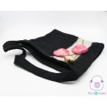 Felt Black Hand Bag with Floral Detailing