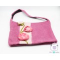 Felt Pink Shoulder Bag with Flower Design - Felt and Yarn