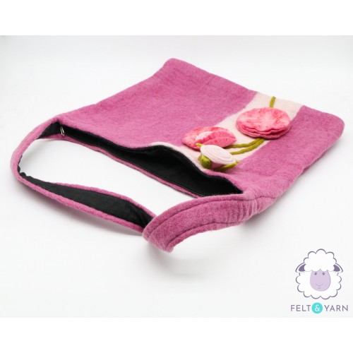 Felt Pink Shoulder Bag with Flower Design